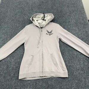 Treasure Rock Hoodie Womens M Grey Cotton Spandex Full Zip Graphic Y2K McBling